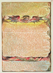 「In Beauty the Daughters of Albion ...」、58版「エルサレム」のプレート58、1804-20（ペンと水彩でオレンジにレリーフエッチングを印刷）